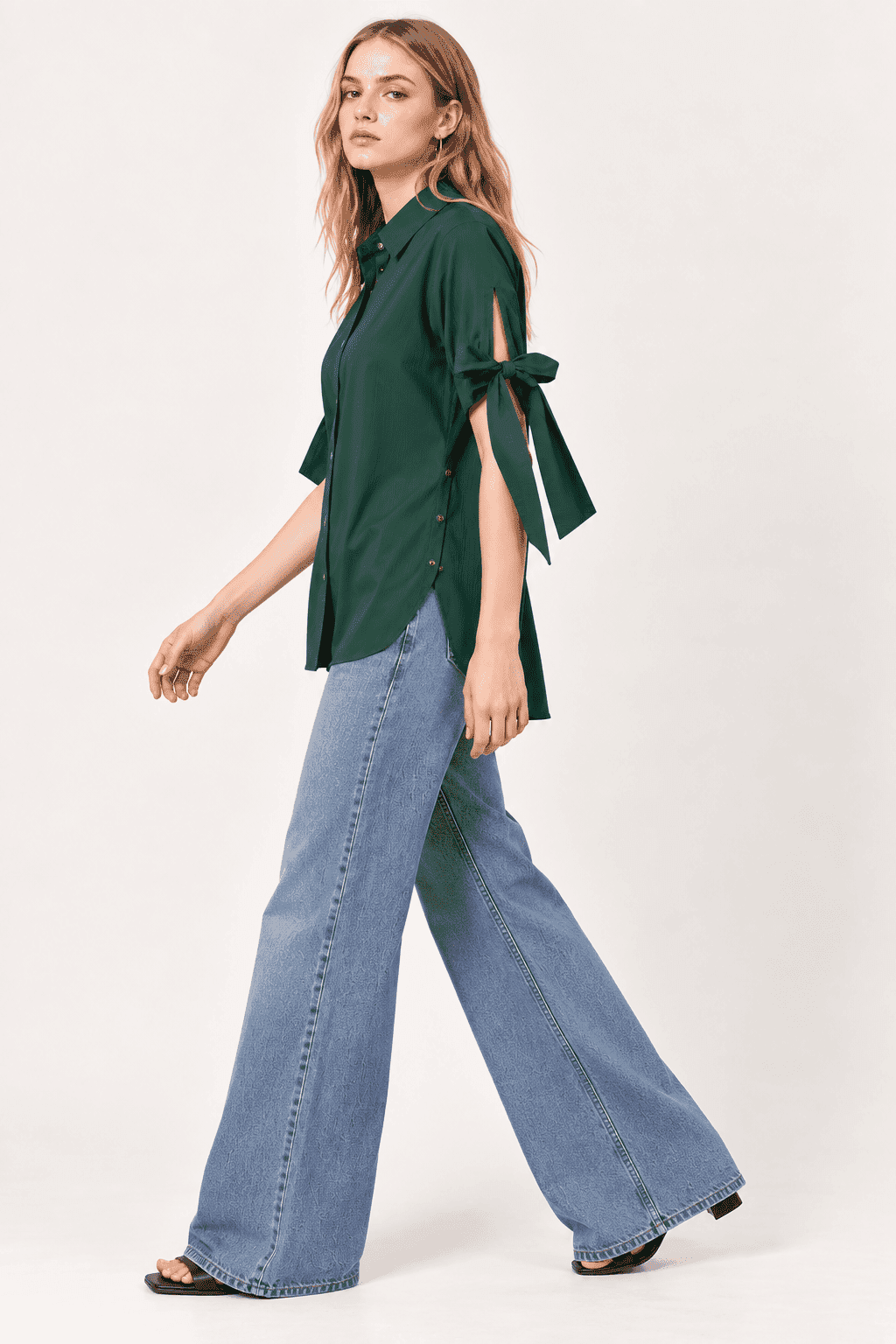 Forest Green Tie-Sleeve Shirt