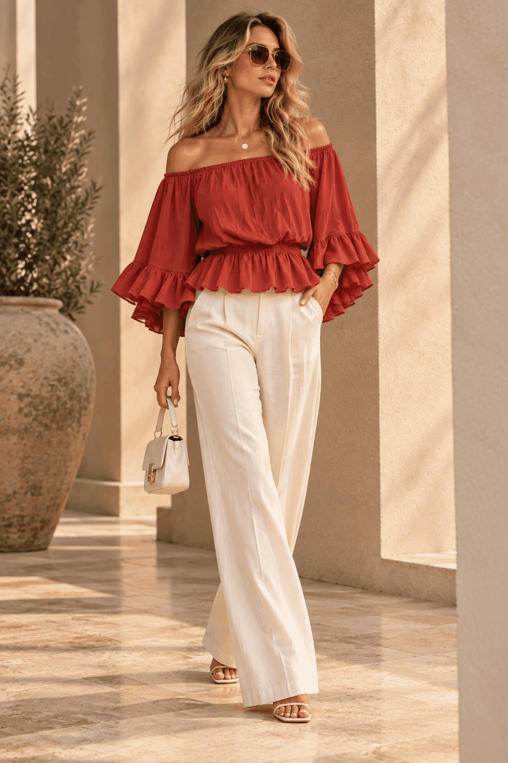 Ruffle Sleeve Off-Shoulder Top